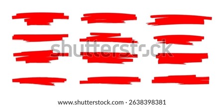 Red marker lines stripes, Highlighter hand drawing doodle, Red marker scribble for text box, background, frames, highlighting text, decorative elements on transparent background