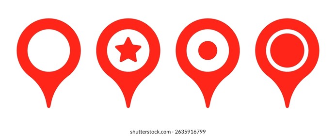 Localização do marcador vermelho, conjunto de ícones do vetor do pin do mapa