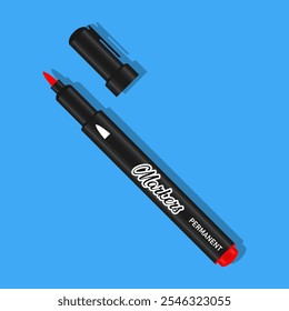 Red Marker Office supply on blue background illustration