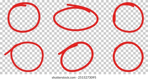 Red marker pen highlighter circles. Vector illustration
