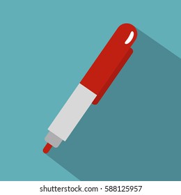 Red marker pen icon. Flat illustration of red marker pen vector icon for web isolated on baby blue background