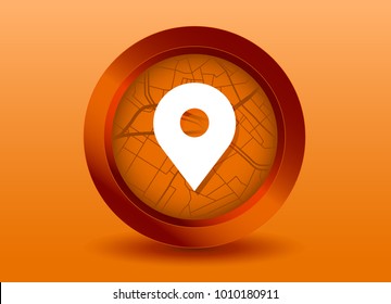 Red marker, position marking with map. Vector illustration.