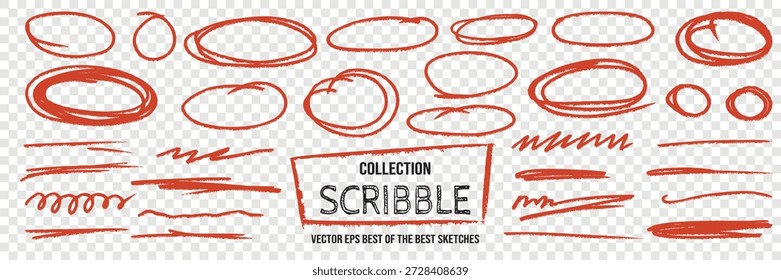 Sublinhado de marcador vermelho e ovais transparentes do pincel do plano de fundo para edições de ênfase. Designs editoriais usando um estilo de marcador de ênfase vermelho para notas e edições marginais.