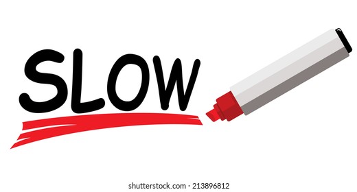 red marker underlining word slow