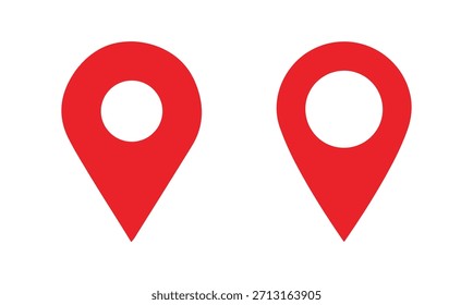 Marcador rojo con un punto blanco en él, Vector del icono del mapa de Locación, arte del Clip del icono de la ubicación. Icono rojo simple del pin del mapa. archivo eps de Ilustración vectorial. 