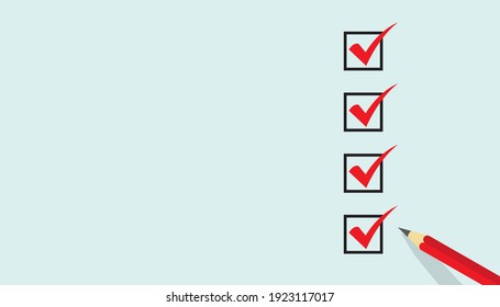 Red marking on checklist box, Checklist concept, copy space, business presentation background. EPS vector illustration.