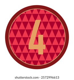 Red and Maroon Geometric Pattern Badge with Golden Number 4