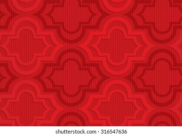 Red Marrakesh on checkered background.Seamless geometric background. 3D layered and textured pattern with realistic shadow and cut out effect.