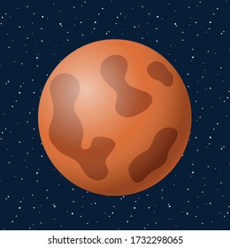 red mars on blue night sky with star, space, cosmos icon illustration vector