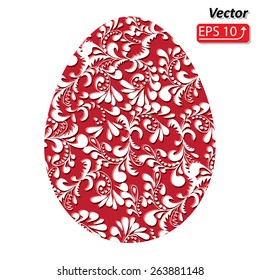 red marsala easter egg, floral white pattern, isolated on a white background vector illustration