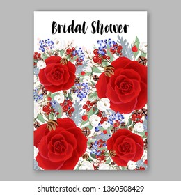Red marsala Rose wedding invitation card template peony ranunculus vector background for baby shower bridal shower invitation Winter floral pattern