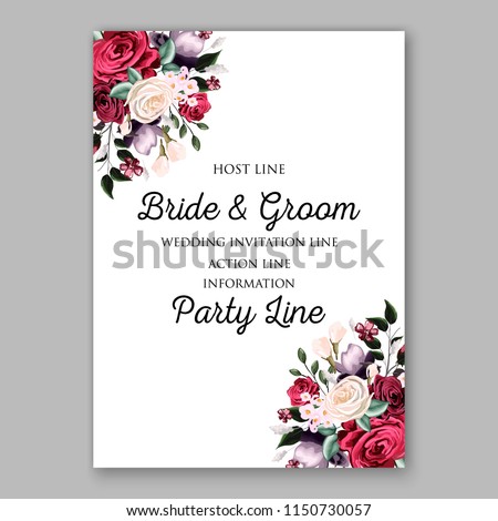Red Marsala White Rose Wedding Invitation Stock Vektorgrafik