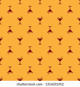 Red Martini glass icon isolated seamless pattern on brown background. Cocktail icon. Wine glass icon. Vector Illustration