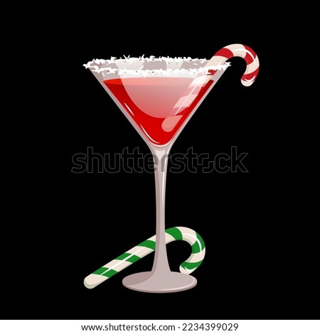 Red martini with sugar cane. Christmas martini with a sugar cane rim.A festive cocktail.