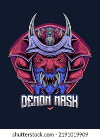 red mask demon skull illustration for e-sport gaming logo vector design