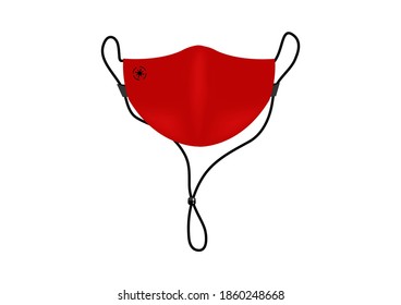 red mask with long strap to protect corona virus Covid19 vector isolated on white background