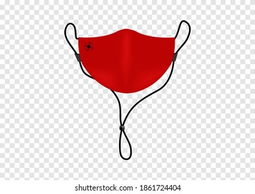 red mask with long strap to protect corona virus Covid19 vector isolated on transparency background