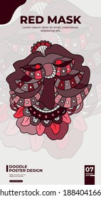 a red mask with lots of ornaments