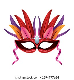 red mask mardi gras with feathers vector illustration design