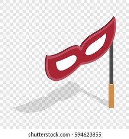Red mask on a stick isometric icon 3d on a transparent background vector illustration