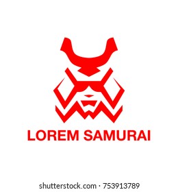 Red mask samurai. Abstract geometric combat logo design.