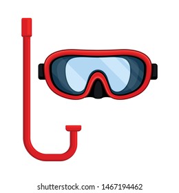 Red mask for swimming with a tube. Vector illustration on white background.