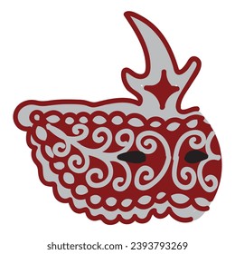A red masquerade mask decorated with an elegant silver pattern. Vector illustration isolated on white background.