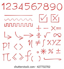 red math sign, number, check list