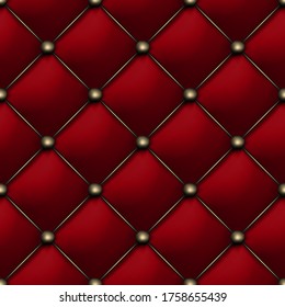 Red matte leather texture seamless pattern. Vip background upholstery rich and luxury sofa. Vector abstract antique illustration. Close-up.