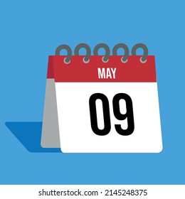 Calendario rojo de mayo con fondo azul