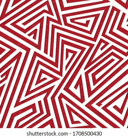 Red maze geometric seamless pattern with grunge effect.