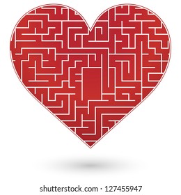 a red maze valentine heart. Vector.