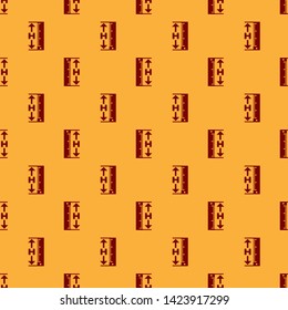 Red The measuring height and length icon isolated seamless pattern on brown background. Ruler, straightedge, scale symbol.  Vector Illustration