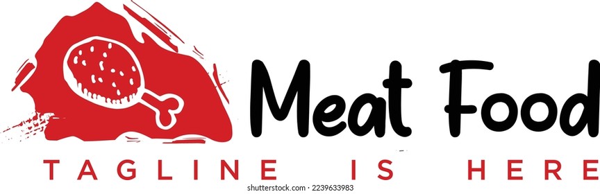 Red meat bone food logo design in vintage premium style, meat vector logo design, red logo template, Vector illustration with the meat bone.