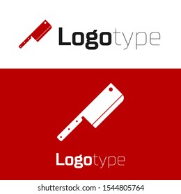 Red Meat chopper icon isolated on white background. Kitchen knife for meat. Butcher knife. Logo design template element. Vector Illustration