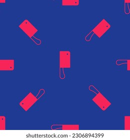 Icono del helicóptero de la carne roja aislado patrón sin fisuras en fondo azul. Cuchillo de cocina para carne. Cuchillo de carnicero.  Vector