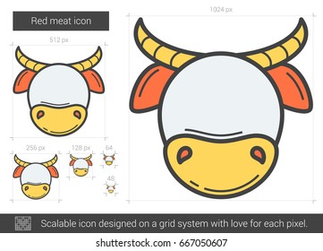Icono de línea vectorial de la carne roja aislado en fondo blanco. Icono de línea roja de carne para infografía, sitio web o aplicación. Icono escalable diseñado en un sistema de cuadrícula.