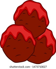 A red meatballs with a color red sauce, vector, color drawing or illustration.