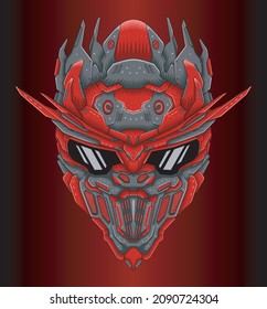 Red mecha robot warrior head character