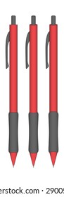 Red mechanical pencils collection isolated on white background
