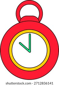 Relógio de bolso mecânico vermelho com as mãos contando para baixo véspera de Ano Novo. Adesivo de Ano Novo ou cartão de presente no estilo antigo de 2000. Cartoon Y2K adesivo retro no fundo branco