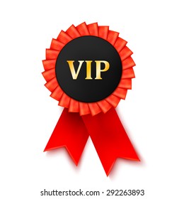 Red medal award of satin ribbon isolated on white background. Success, privilege. VIP. Vector illustration.