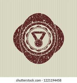Red medal icon inside distress rubber grunge seal