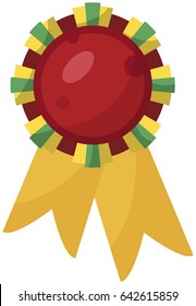 Red Medal with ribbon on white. Vector illustrations in flat style
