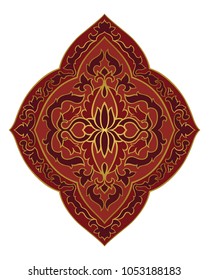 Red medallion for design. Template for carpet, wallpaper, textile and any surface. Vector pattern on a white background.