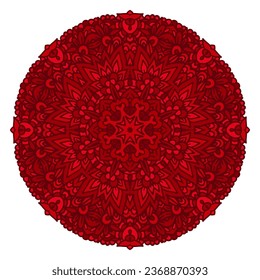 Red medallion mandala with ornamental detailed. Intricate design element on white background. Card design.