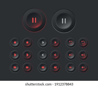 Red media player buttons collection.Red and gray buttons for player.Media player control icon set for designers. Beautiful and modern icon which can be used in many purposes Eps10