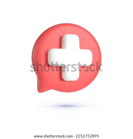 Red medical 3d in modern style on white background. Health insurance icon concept. Pharmacy concept. Isolated vector illustration