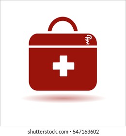 Red medical bag with a white background
