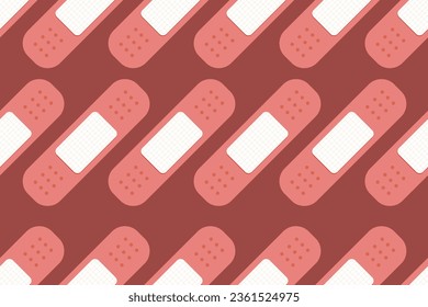 Red Medical Band Aid Plaster Seamless Pattern background. Cute children's illustration of medical tape on blue background. Vector Illustration. EPS 10.
